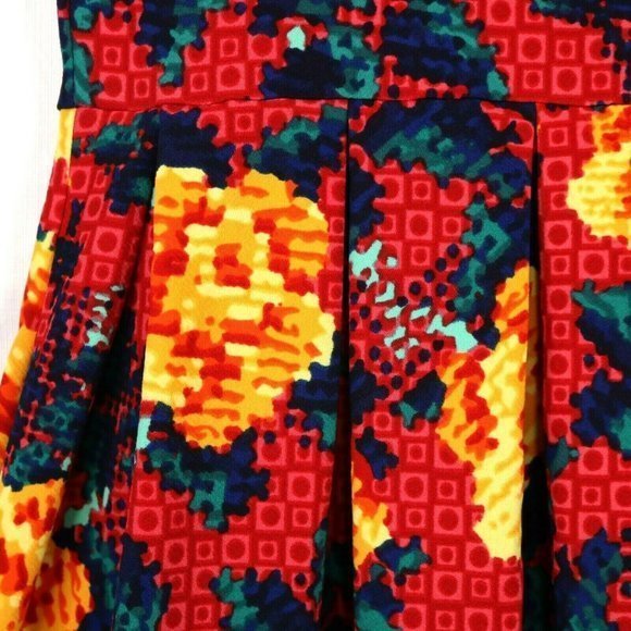 LuLaRoe Amelia Dress‎ Red Yellow Orange Floral Roses Pockets M Medium - Picture 8 of 12